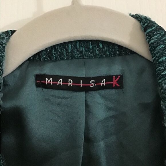 Marisa K Textured Shimmer Evening Crop Jacket Teal Size Small - Picture 2 of 5